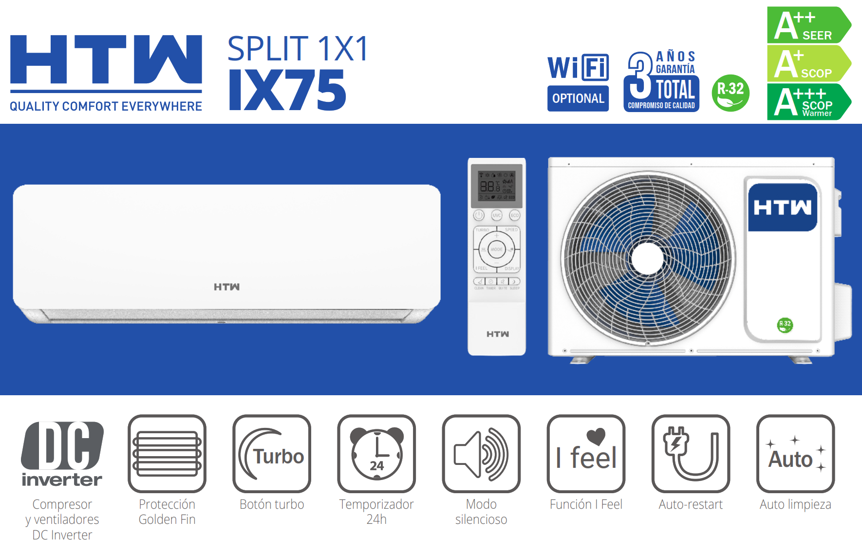 Aire acondicionado Split Inverter HTW 4500 frig/h bomba calor IX21D