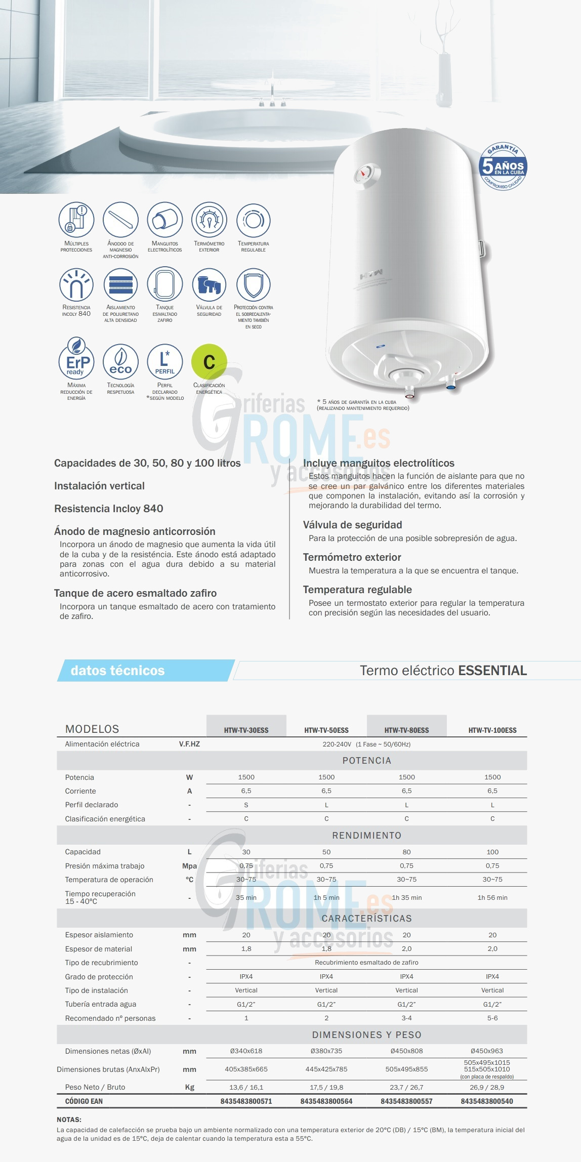 TERMO ELECTRICO HTW 50 litros PROGRAMABLE Y WIFI HTWTV050SMPLU 